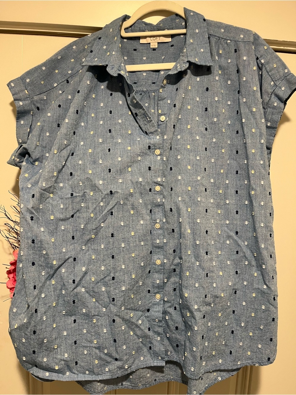 LOFT 100% Cotton Chambray Short Sleeve Button Down